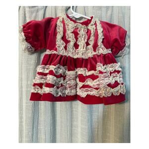 Vintage Doll Dress – Red with Lace